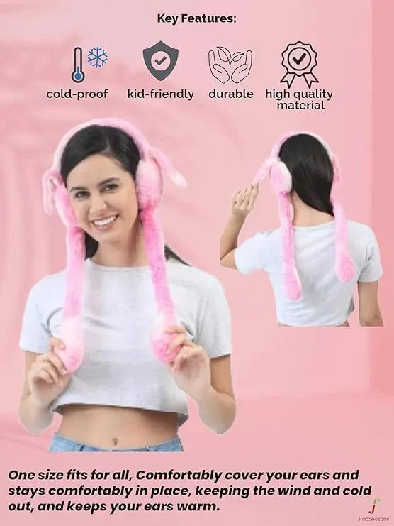 Girls Winter Plush Earmuffs with Moving Bunny Ears